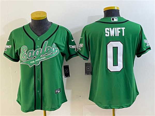 Womens Philadelphia Eagles #0 Dandre Swift Green Cool Base Stitched Baseball Jersey(Run Small)->women nfl jersey->Women Jersey